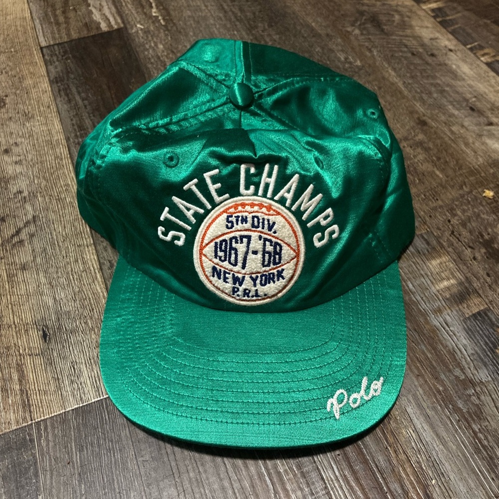Polo Ralph satin green champions New York strap back hat